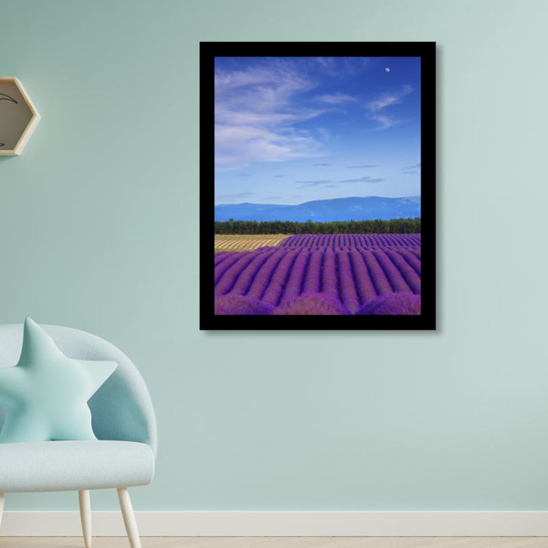 Toile murale imprimée de paysage de champ de lavande, décoration murale de couleur foncée pour chambre