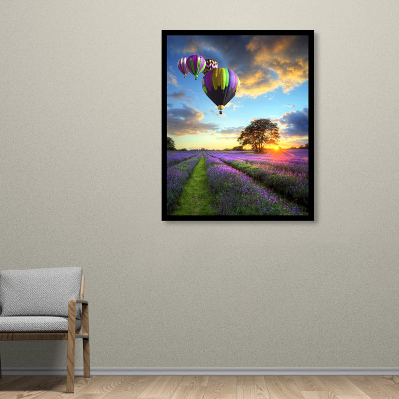 Toile murale imprimée de paysage de champ de lavande, décoration murale de couleur foncée pour chambre