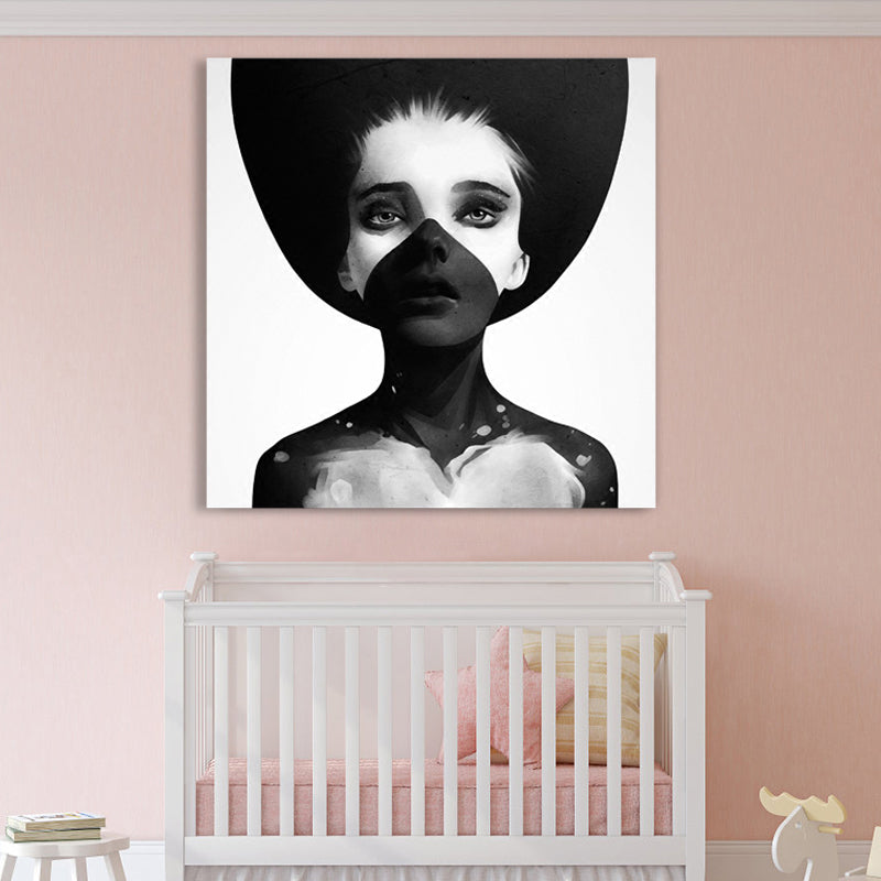 Modieus meisje muur kunst decor pastel kleur canvas schilderij, getextureerd, meerdere maten
