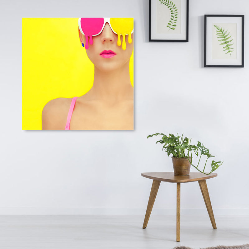 Modieus meisje muur kunst decor pastel kleur canvas schilderij, getextureerd, meerdere maten