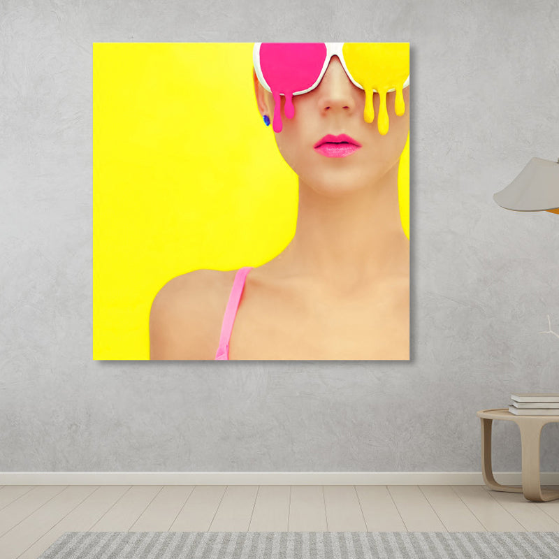 Modieus meisje muur kunst decor pastel kleur canvas schilderij, getextureerd, meerdere maten