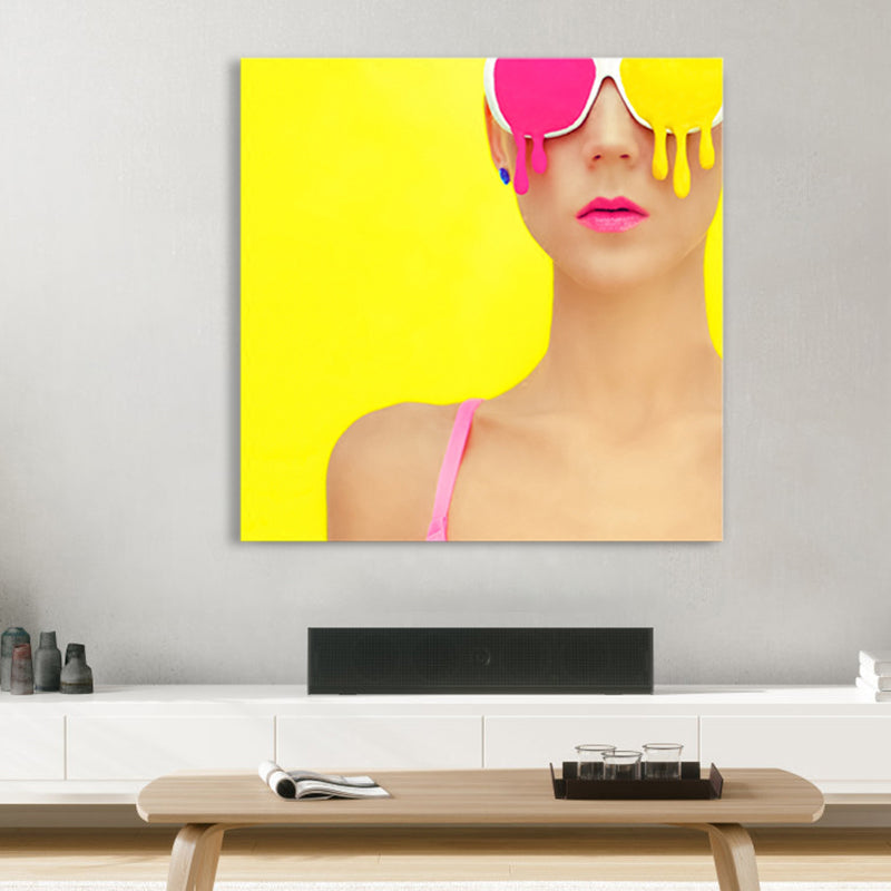 Modieus meisje muur kunst decor pastel kleur canvas schilderij, getextureerd, meerdere maten