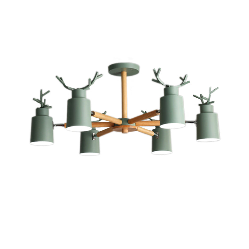 Green Antlers Chandelier Nordic Style Metal 6 Lights Pendant Lighting with Radial Design