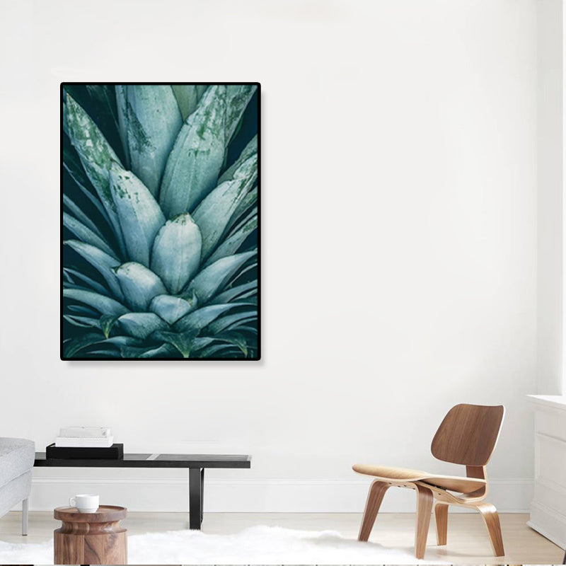 Green Pineapple Top Print Canvas Botanical Nordic Textured Wall Art for House Interior