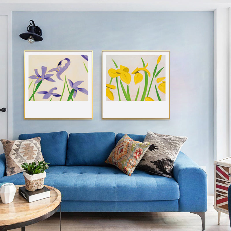 Décoration murale à motif de fleurs de couleur pastel, impression sur toile texturée rustique pour salle de jeux