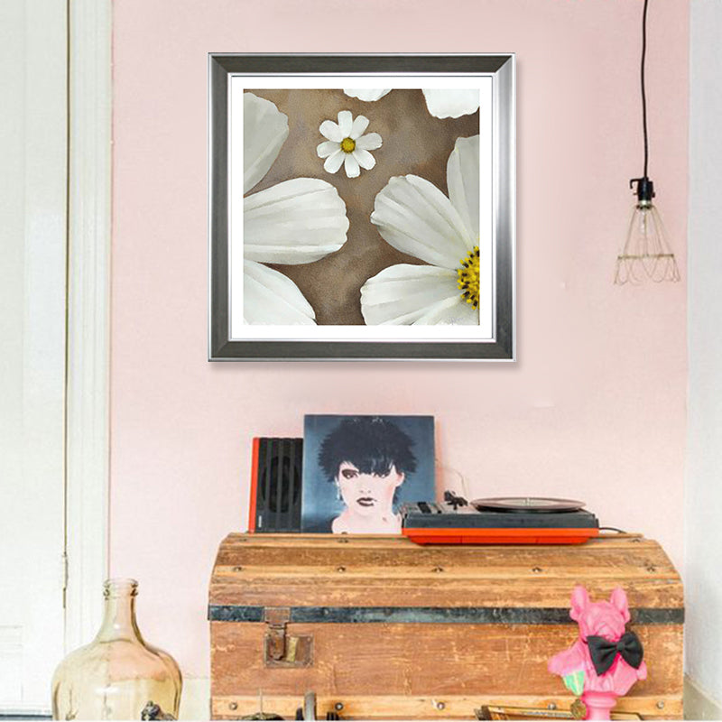 Toile imprimée de chrysanthème de campagne, décoration murale de fleurs de couleur douce pour chambre à coucher, texturée