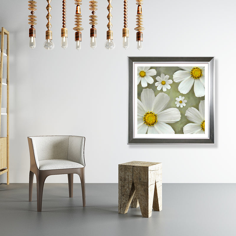 Toile imprimée de chrysanthème de campagne, décoration murale de fleurs de couleur douce pour chambre à coucher, texturée