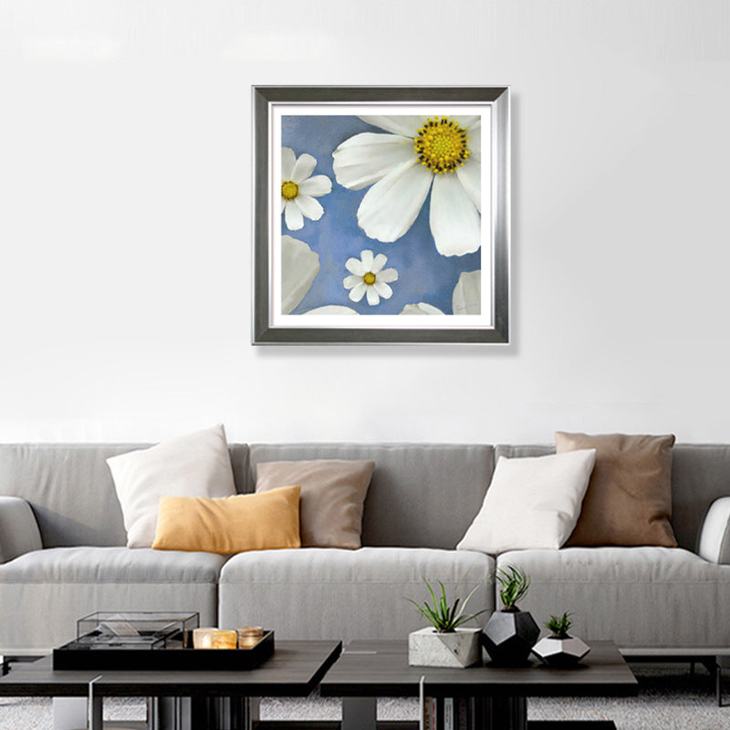 Toile imprimée de chrysanthème de campagne, décoration murale de fleurs de couleur douce pour chambre à coucher, texturée