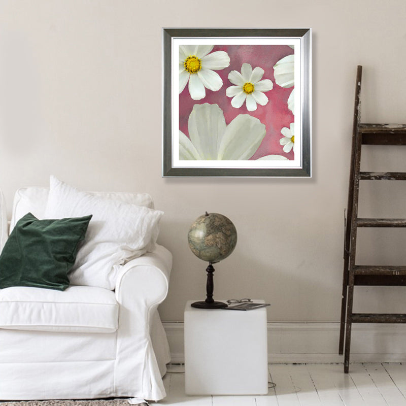 Toile imprimée de chrysanthème de campagne, décoration murale de fleurs de couleur douce pour chambre à coucher, texturée
