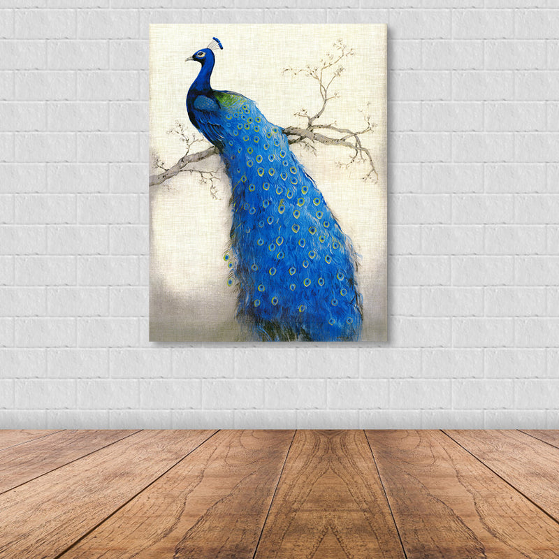 Modern Peacock Graphic Canvas Soft Color Textured Painting for Bedroom, Multiple Sizes