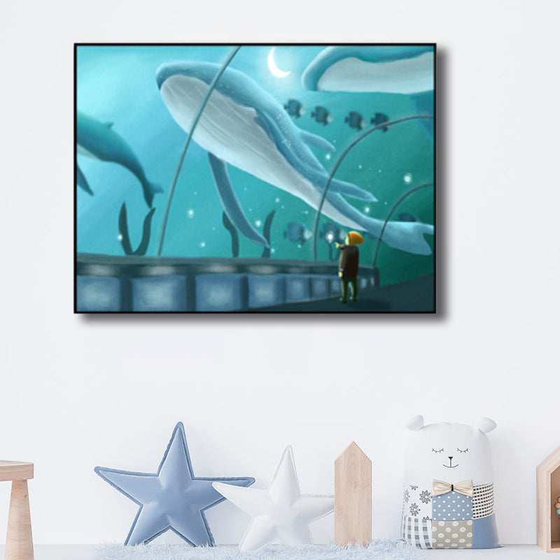 Sea Animal and Ocean Painting Light Color Kids Style Wrapped Canvas for Family Room