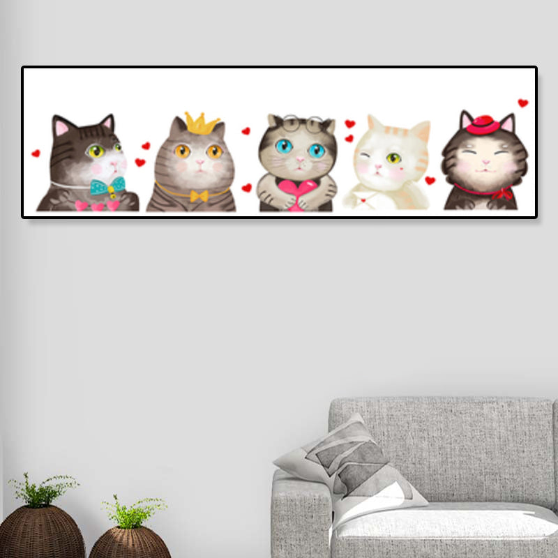 Light Color Kids Style Painting Various Cat Print Wrapped Canvas for Girls Bedroom