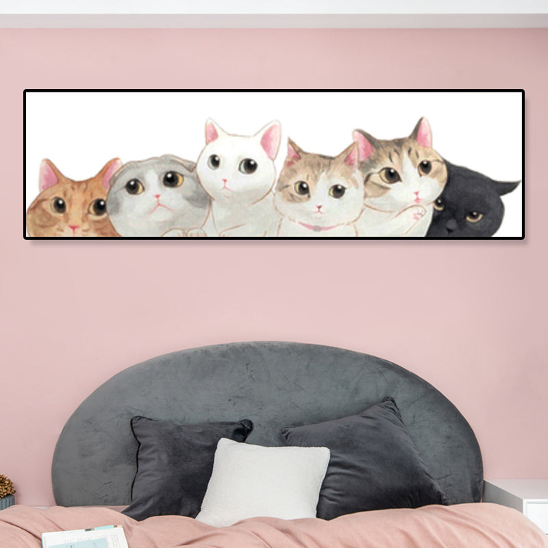 Light Color Kids Style Painting Various Cat Print Wrapped Canvas for Girls Bedroom