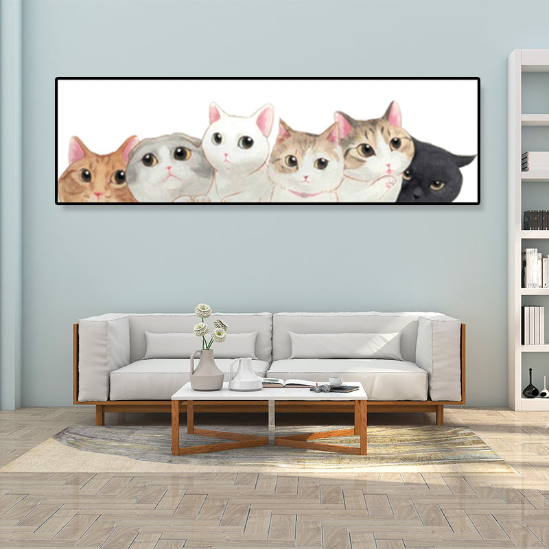Light Color Kids Style Painting Various Cat Print Wrapped Canvas for Girls Bedroom