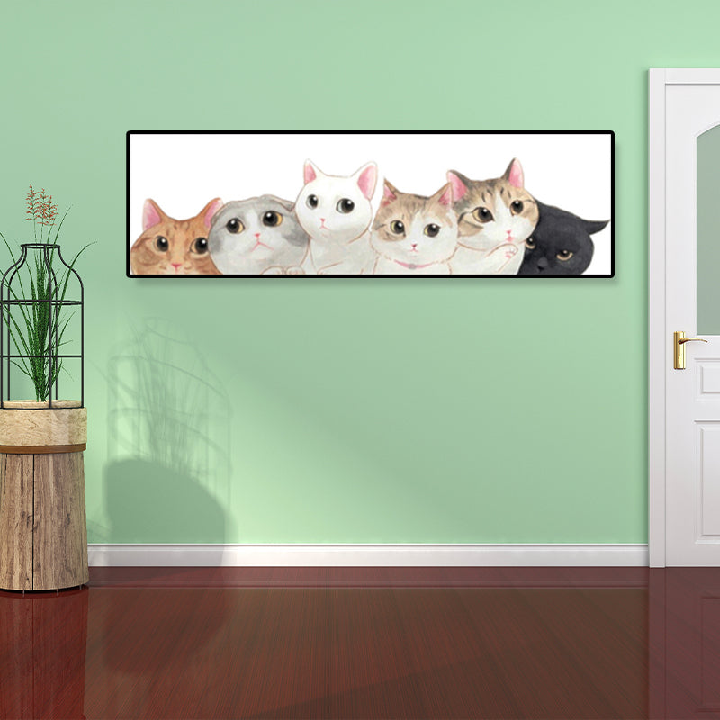Light Color Kids Style Painting Various Cat Print Wrapped Canvas for Girls Bedroom
