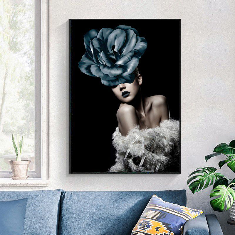 Faddish Maiden Toile Art Glam Style Figure Décoration murale en couleur claire pour salon
