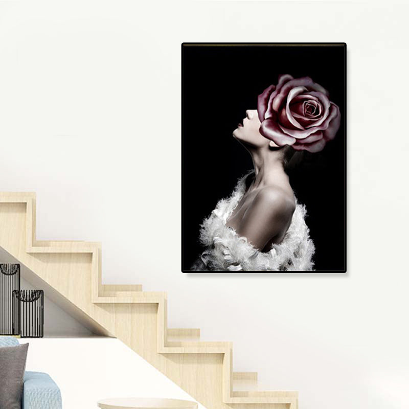 Faddish Maiden Toile Art Glam Style Figure Décoration murale en couleur claire pour salon