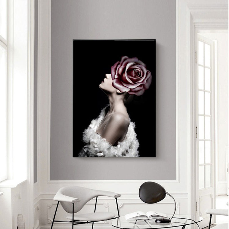 Faddish Maiden Toile Art Glam Style Figure Décoration murale en couleur claire pour salon