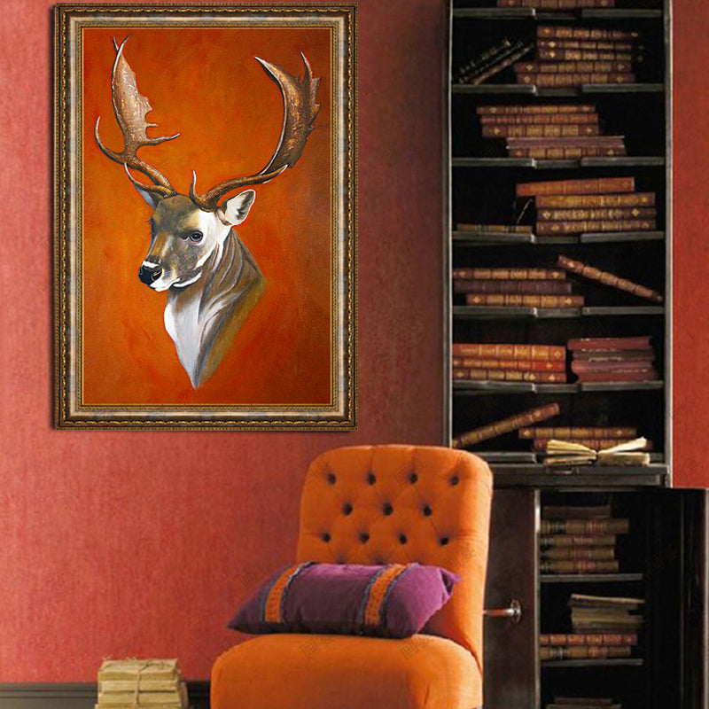 Reindeer Pattern Canvas Print Brown Rustic Stylish Wall Art Decor for Living Room