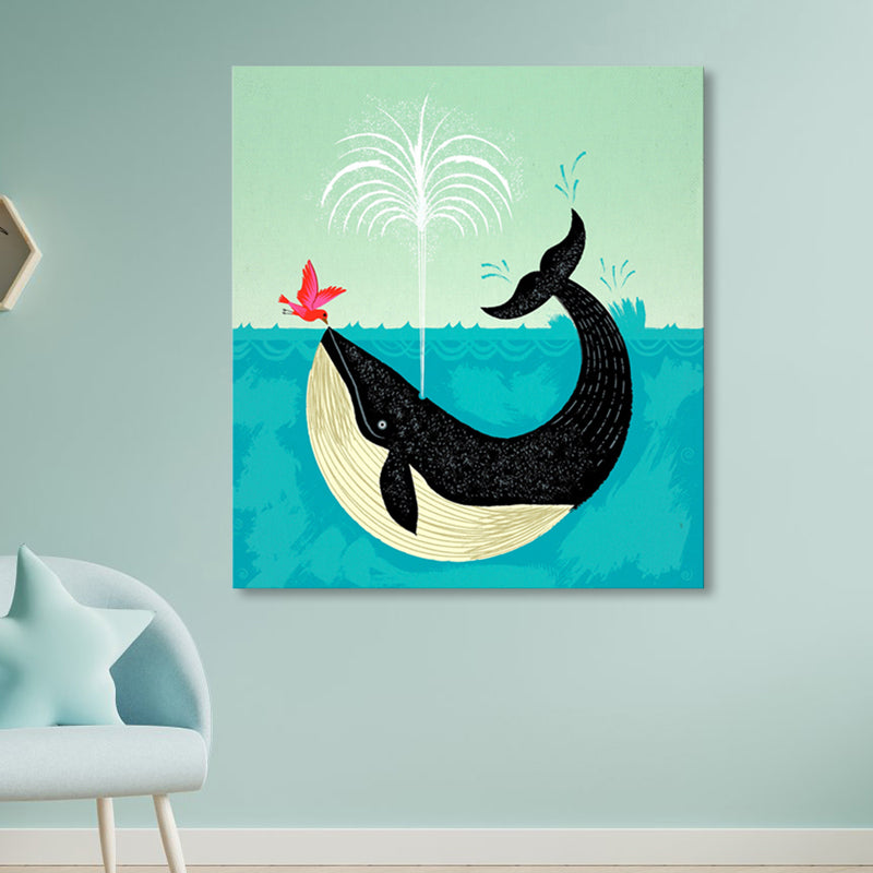 Toile enveloppée d'animaux marins, décoration murale texturée pour enfants, couleur douce, pour chambre d'enfant