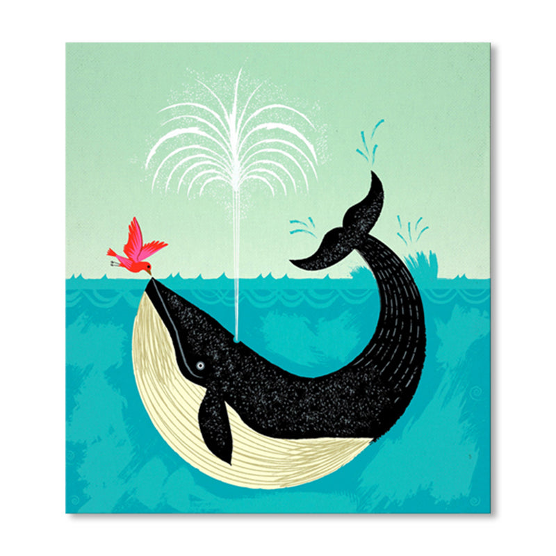 Sea Animals Wrapped Canvas Children's Art Textured Wall Decor in Soft Color for Kids Room