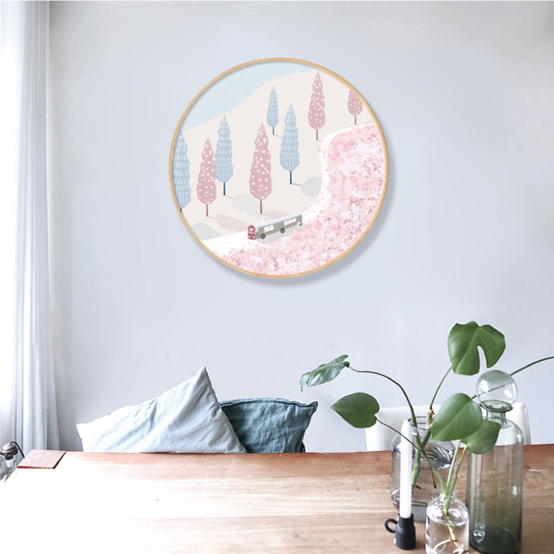 Véhicule en forêt, décoration murale, toile texturée scandinave, couleur douce, pour chambre à coucher