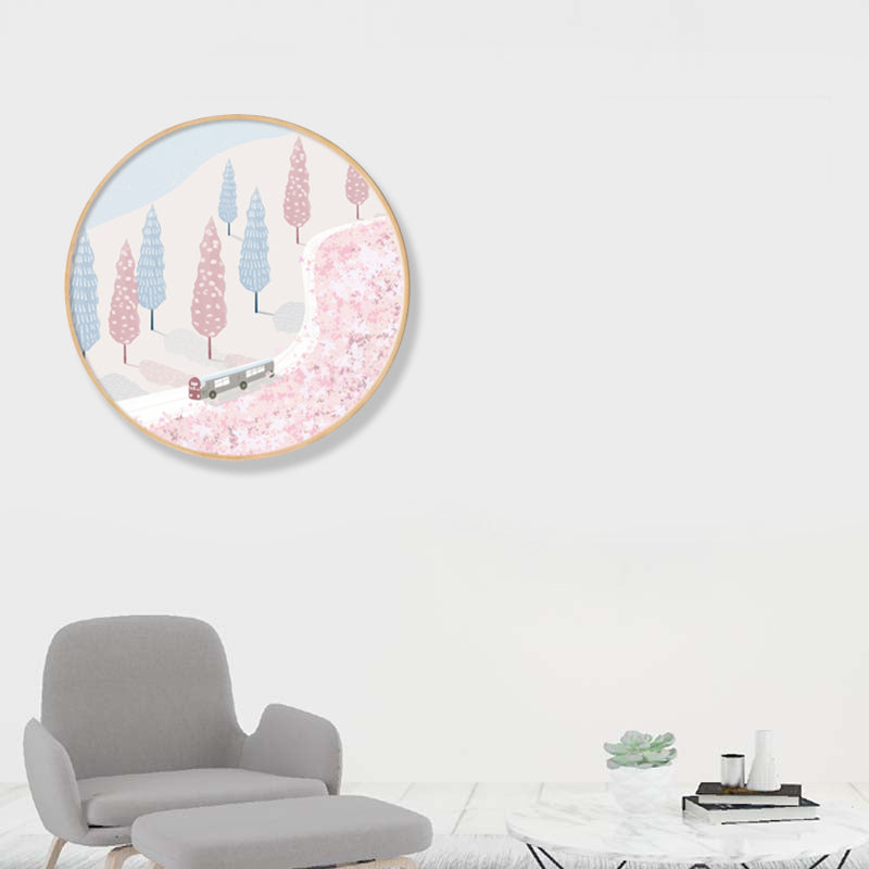 Véhicule en forêt, décoration murale, toile texturée scandinave, couleur douce, pour chambre à coucher