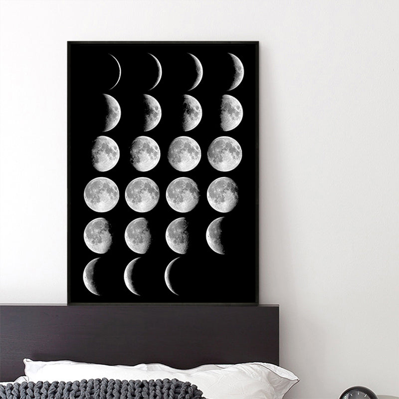 Kids Astronomy Lunar Eclipse Canvas Print Black Textured Wall Art Decor for Bedroom