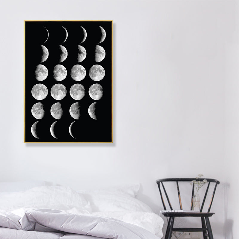 Kids Astronomy Lunar Eclipse Canvas Print Black Textured Wall Art Decor for Bedroom