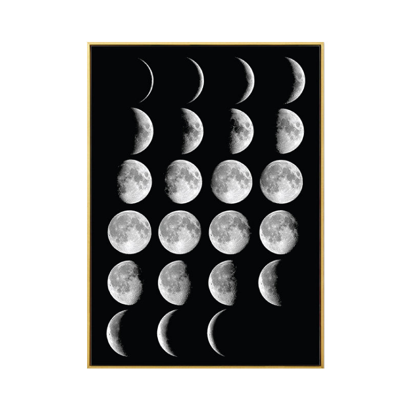 Kids Astronomy Lunar Eclipse Canvas Print Black Textured Wall Art Decor for Bedroom