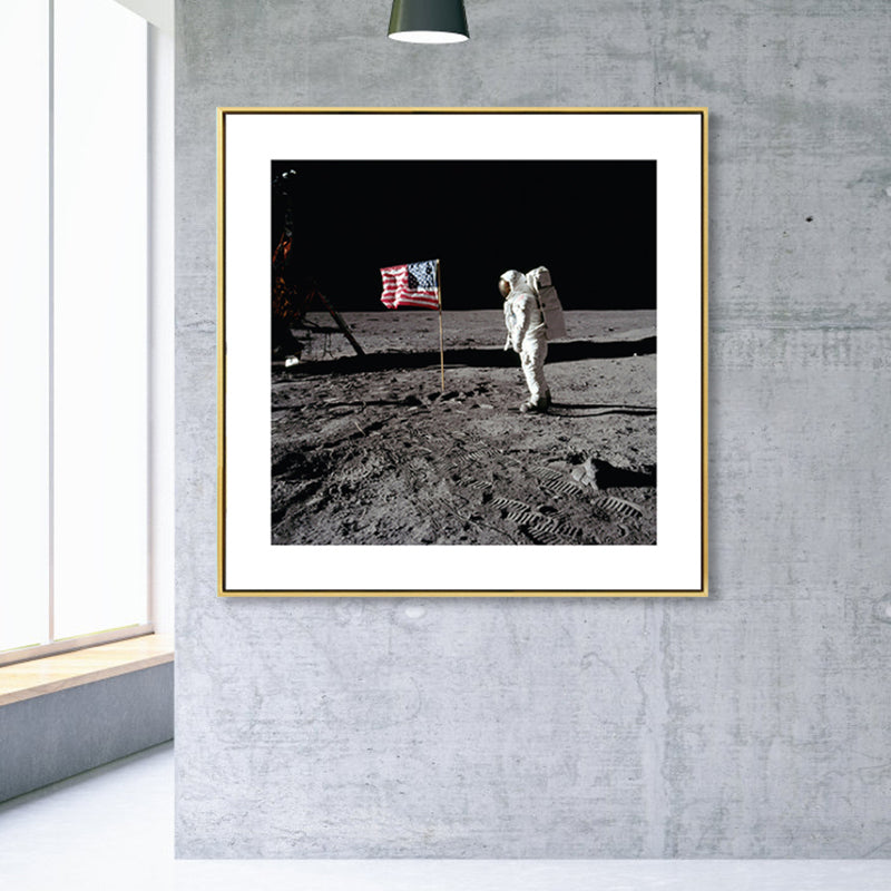 Science Fiction Planetary Landing Canvas Kids Textured Wall Art Print in Grey for Bedroom