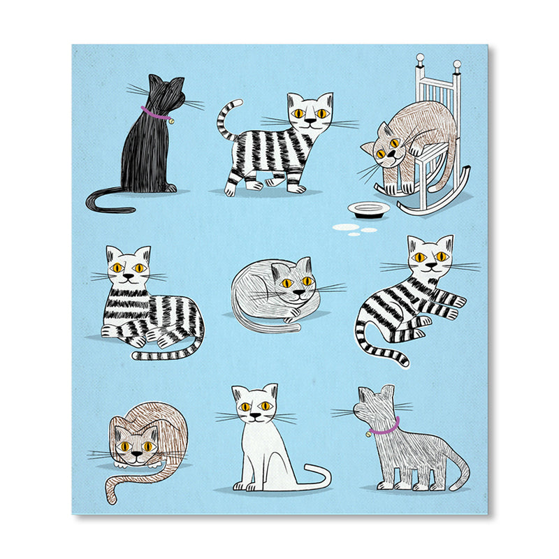 Diversiform Cat Pattern Canvas Children's Art Textured Wall Decor in Blue for Guest Room