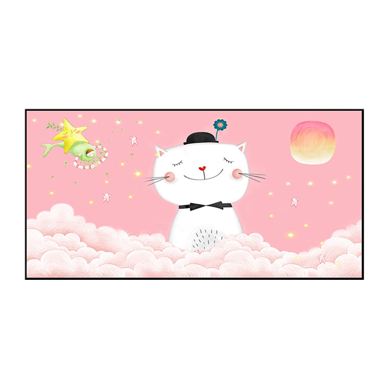 Cartoon Animal Canvas Print Pastel Color Fairy Tale Wall Art Decor for Nursery School