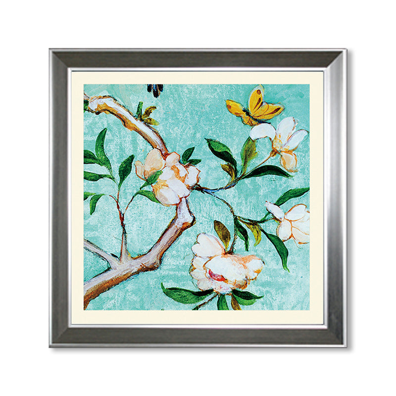 Décoration murale de branche de fleur de couleur pastel, toile texturée rustique florentine pour salon