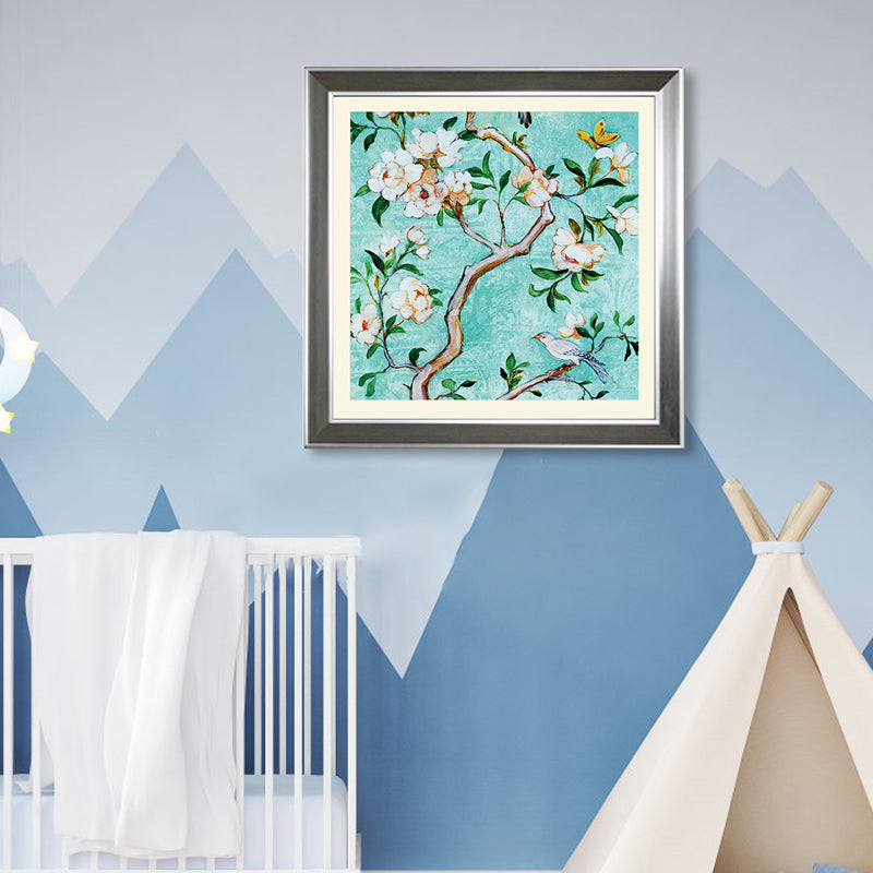 Décoration murale de branche de fleur de couleur pastel, toile texturée rustique florentine pour salon