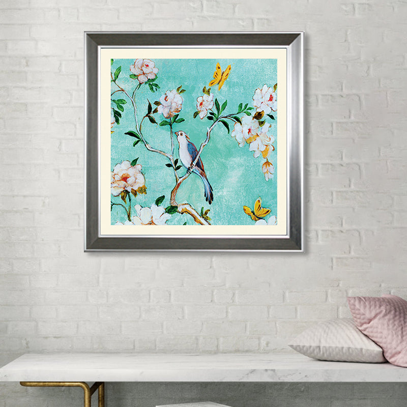 Décoration murale de branche de fleur de couleur pastel, toile texturée rustique florentine pour salon