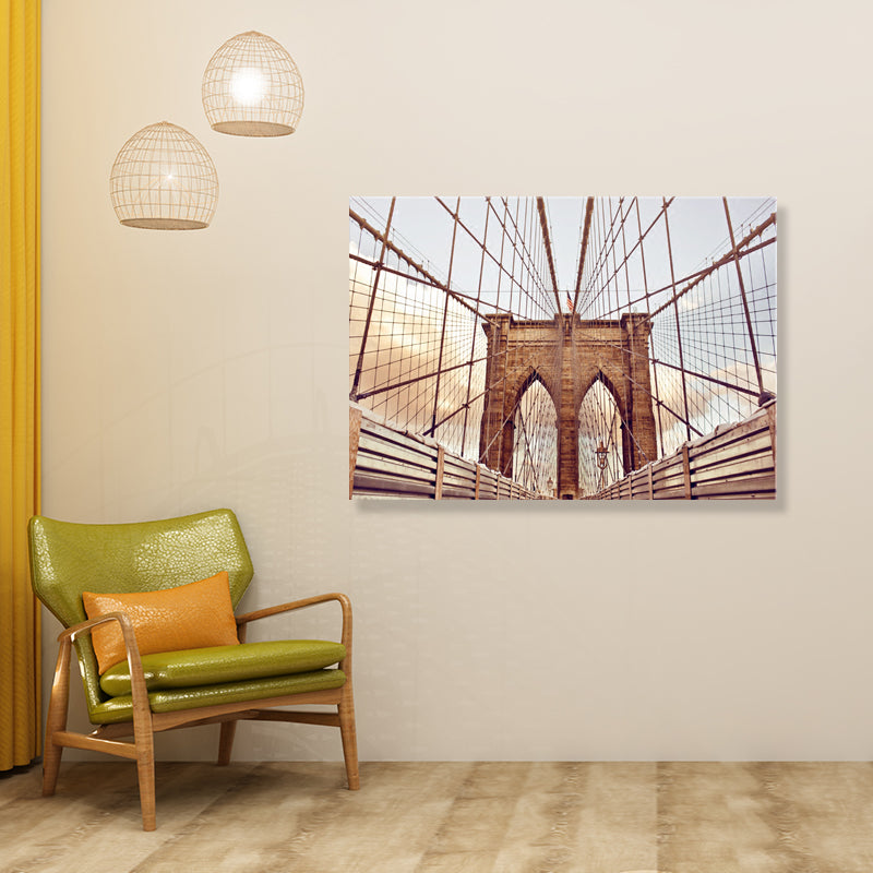 Lichte kleur brug muur decor gebouw moderne getextureerde canvas muur kunst voor speelkamer