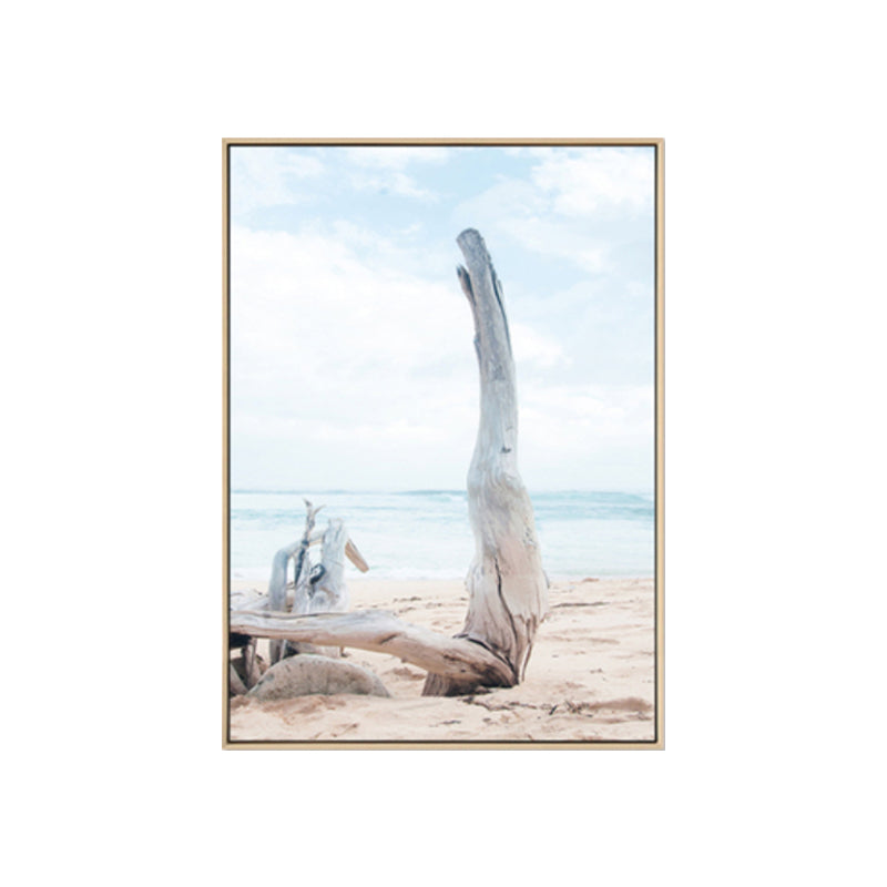Photo Beach Bare Wood Canvas Art Blue Tropical Wall Decor for Hallway, Optional Sizes