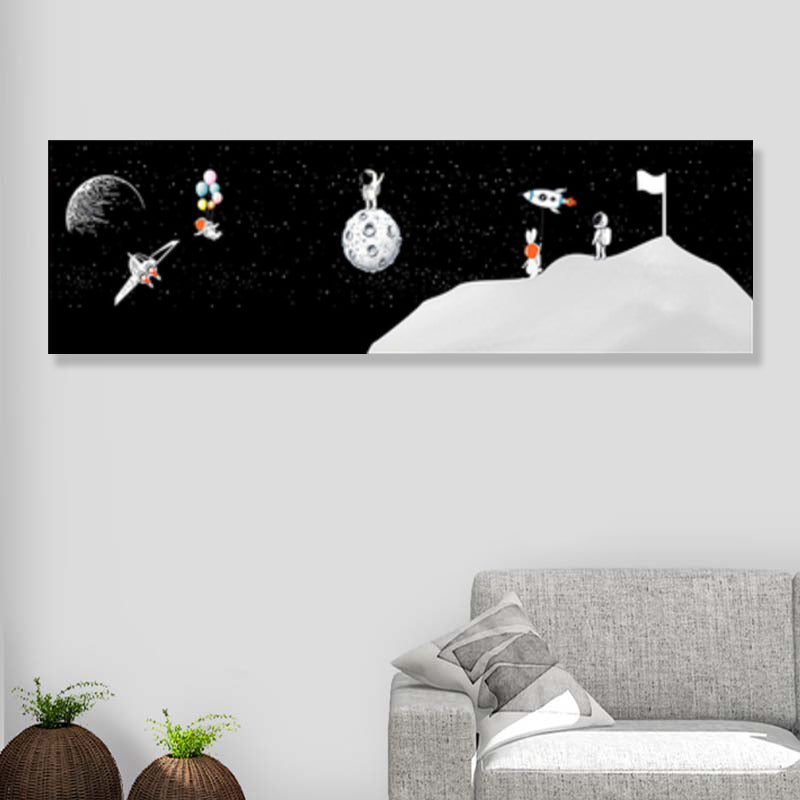 Toile d'art Spaceman et planète pour enfants, décoration murale texturée de couleur douce pour la maison