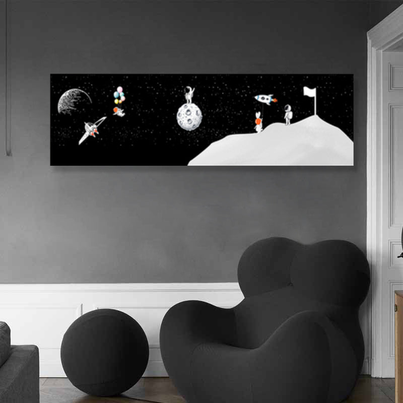 Toile d'art Spaceman et planète pour enfants, décoration murale texturée de couleur douce pour la maison