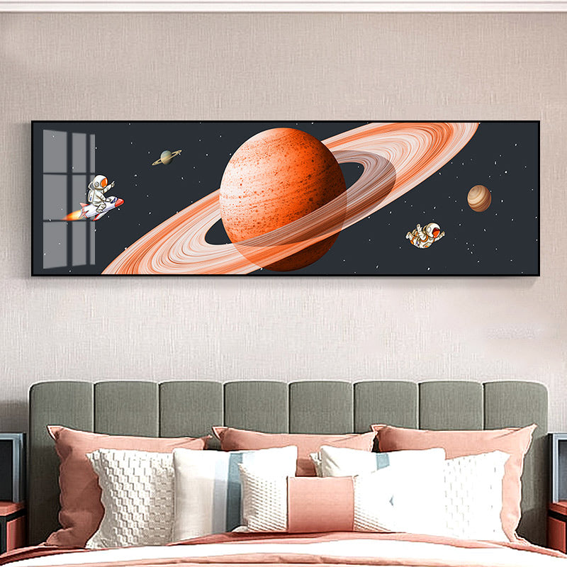 Pastel Color Planets Scene Painting Universe Children's Art Textured Canvas for Sitting Room