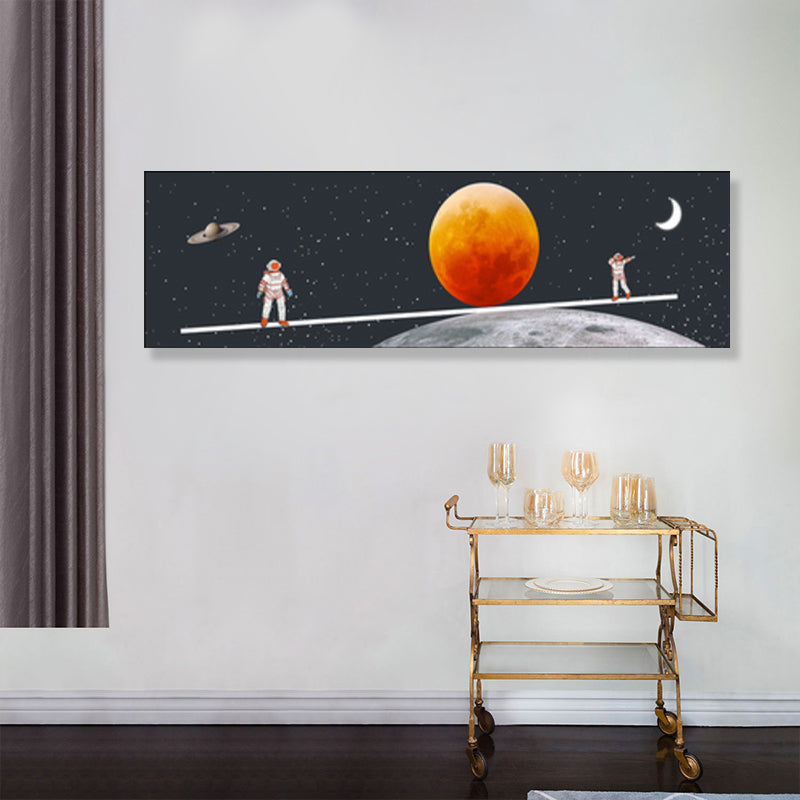 Pastel Color Planets Scene Painting Universe Children's Art Textured Canvas for Sitting Room
