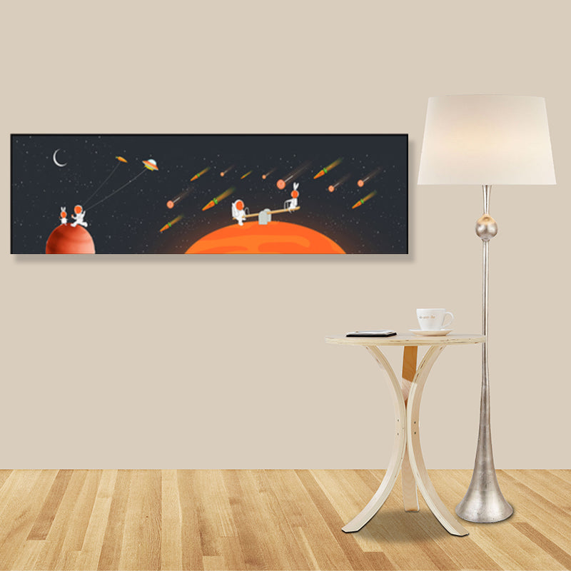 Pastel Color Planets Scene Painting Universe Children's Art Textured Canvas for Sitting Room