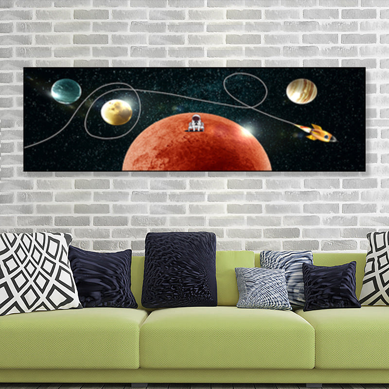 Pastel Color Planets Scene Painting Universe Children's Art Textured Canvas for Sitting Room
