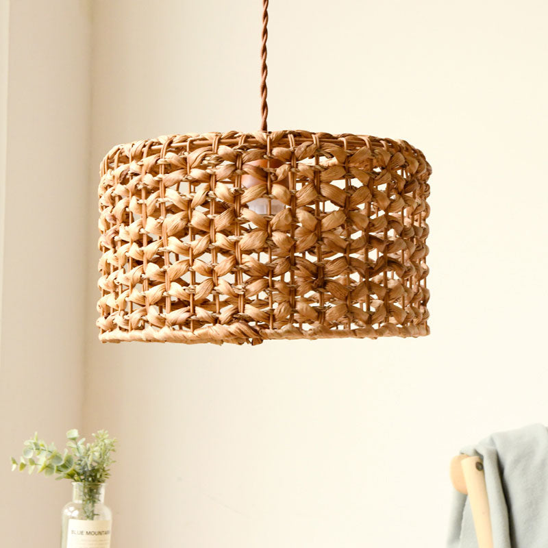 Drum Cottage Hotel Suspension Light Rattan 1 Hell Asian Stylish Anhänger Licht in Beige