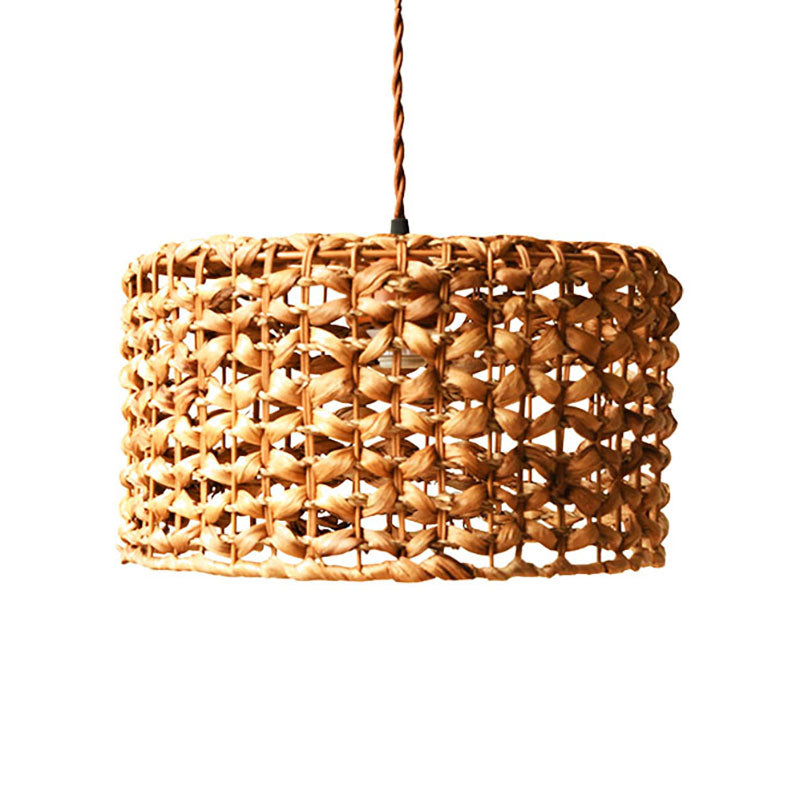 Drum Cottage Hotel Suspension Light Rattan 1 Hell Asian Stylish Anhänger Licht in Beige