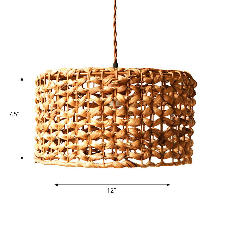 Drum Cottage Hotel Suspension Light Rattan 1 Hell Asian Stylish Anhänger Licht in Beige