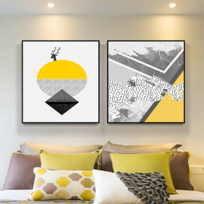 Textured Illustrated Geometry Canvas Art Contemporary Wall Decor for Sitting Room