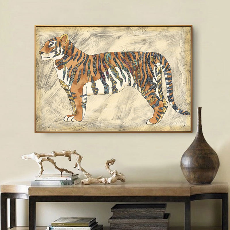 Toile imprimée d'art animalier, dessin asiatique, décoration murale texturée de couleur claire pour salon