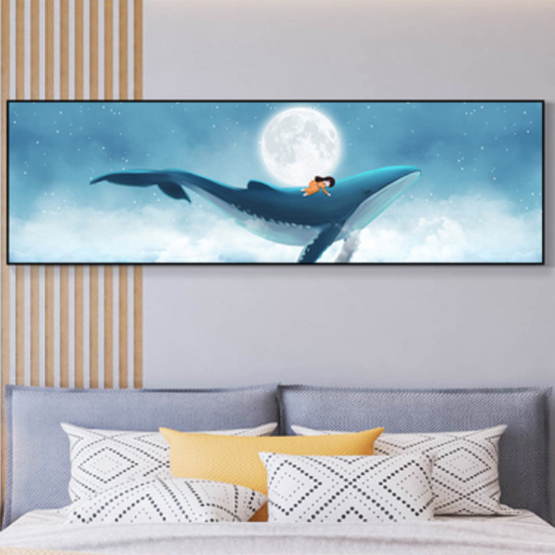 Toile illustrée de baleine et de lune, couleur douce, décoration murale de Style enfants pour salon